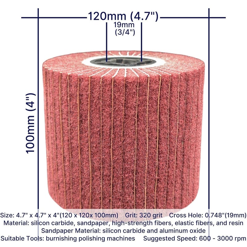 JONAS C 2 Pcs 320 Grit Burnishing Polishing Wheel Drum, 4.7" x 4" Abrasive Drawing Wheel Drum, Flap Sanding Drum, Surface Conditioning Tool Drum for Metal, Wood, Plastic - Image 5